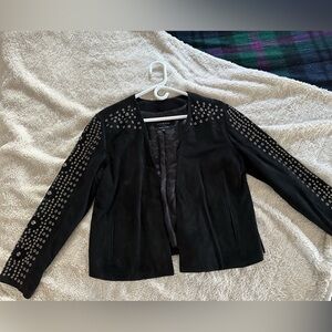 Lucky Brand Black Studded Suede Fringe Jacket